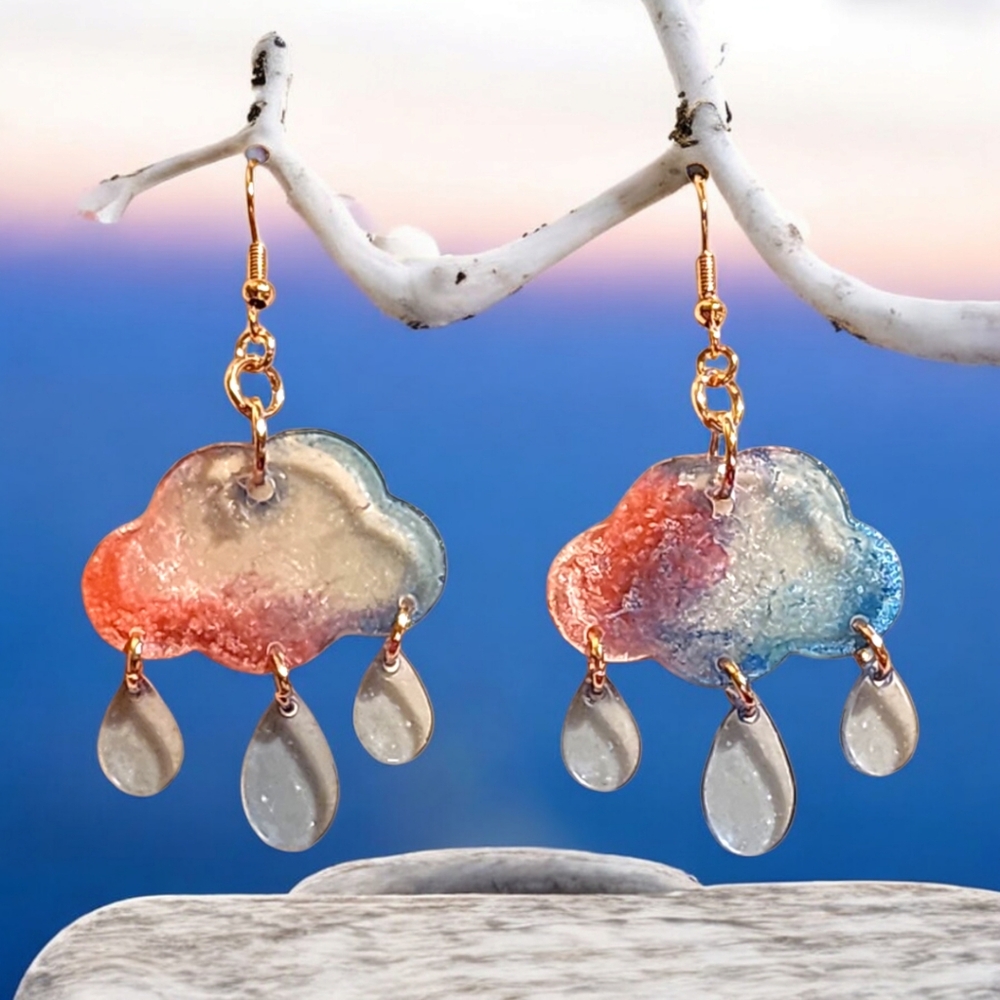 Rainy Day Dreams/ Handmade Resin Dangle Earrings - Picture 1 of 3